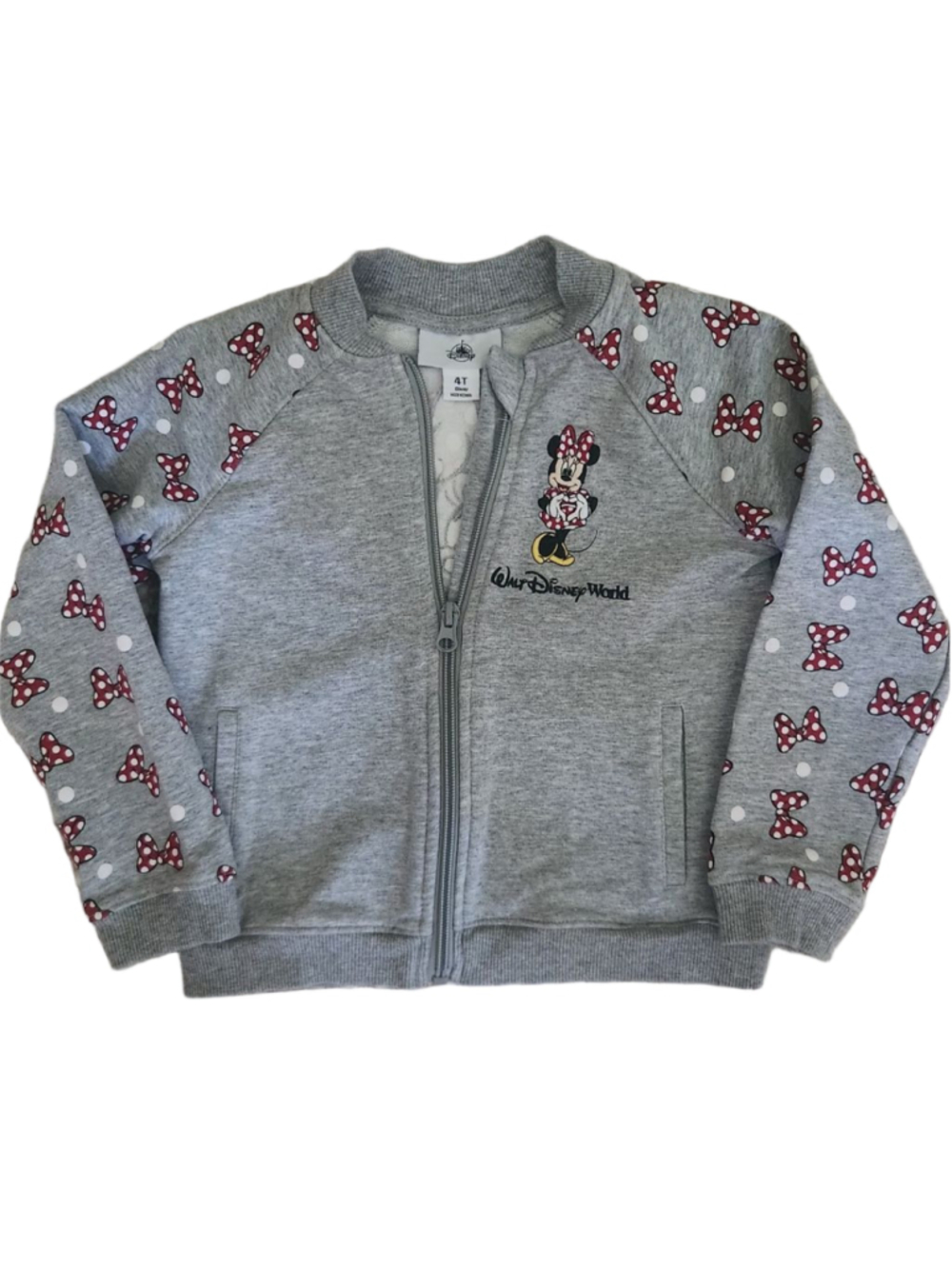 Disney Parks Minnie Mouse Zip Up Jacket Girls 4T Gray Walt Disney World Bows